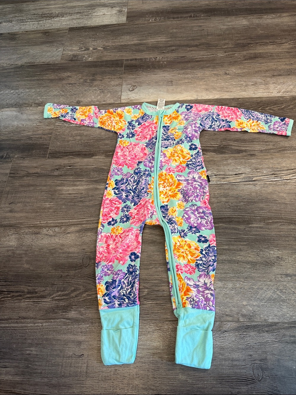 Bonds Floral Zip-Front Kids One-Piece Romper - Aqua Trim